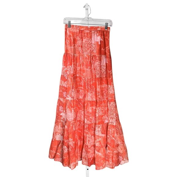 Sezane Women's Maxi Skirt Floral Peacock Silk Tiered Pleated Boho Tropical 36 - Picture 1 of 8